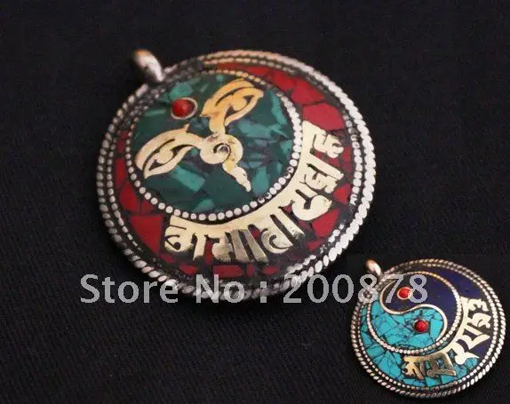 Тибет JewelryTBP246 Тибетский тайцзи подвески-Амулеты, Ом двойными бортами Тотем ox кости талисманы глаз Будды