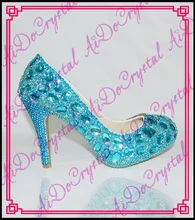Aidocrystal Freies Verschiffen handgemachte heißer verkauf see blau diamant frauen schuhe high heel luxus hochzeit schuhe für braut