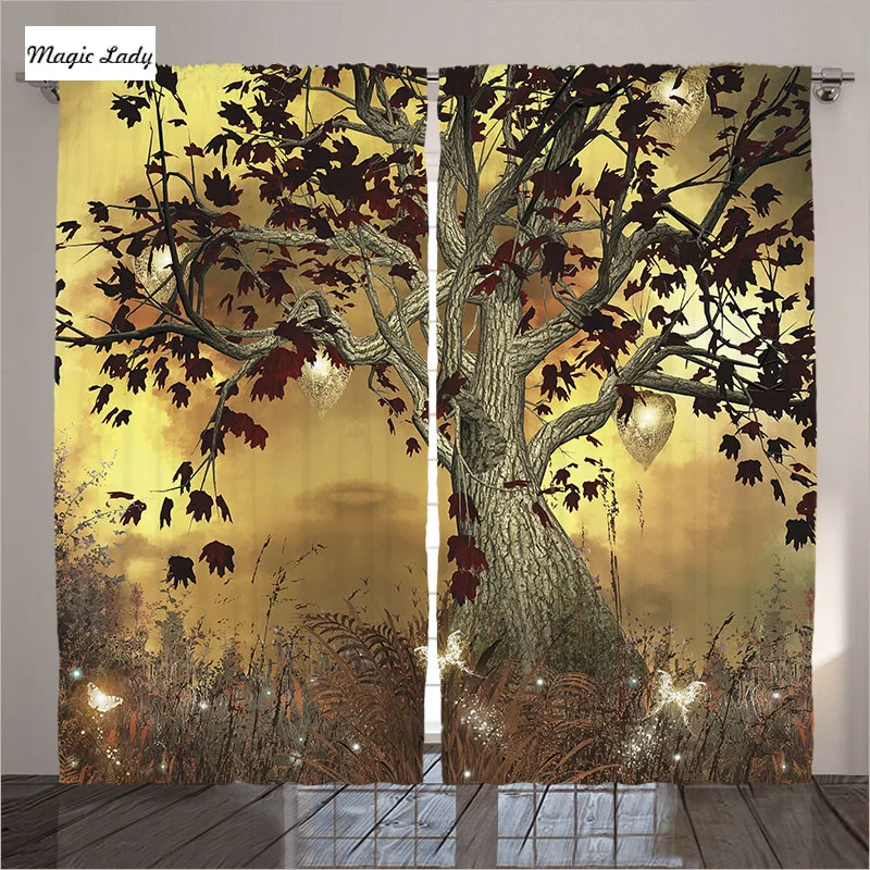 Mystical Magical Tree Anime Moon Fabric Shower Curtain Digital Art Bathroom 