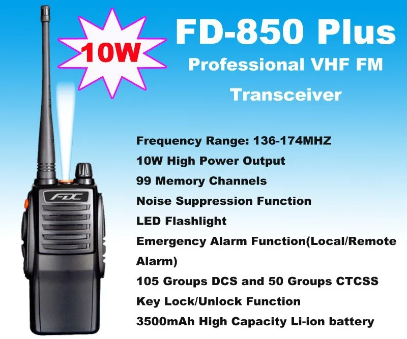 Бесплатная доставка Оптовая продажа 10 Вт FD-850 плюс Водонепроницаемый VHF радио Профессиональный fm-приемопередатчик влагонепроницаемые Walkie