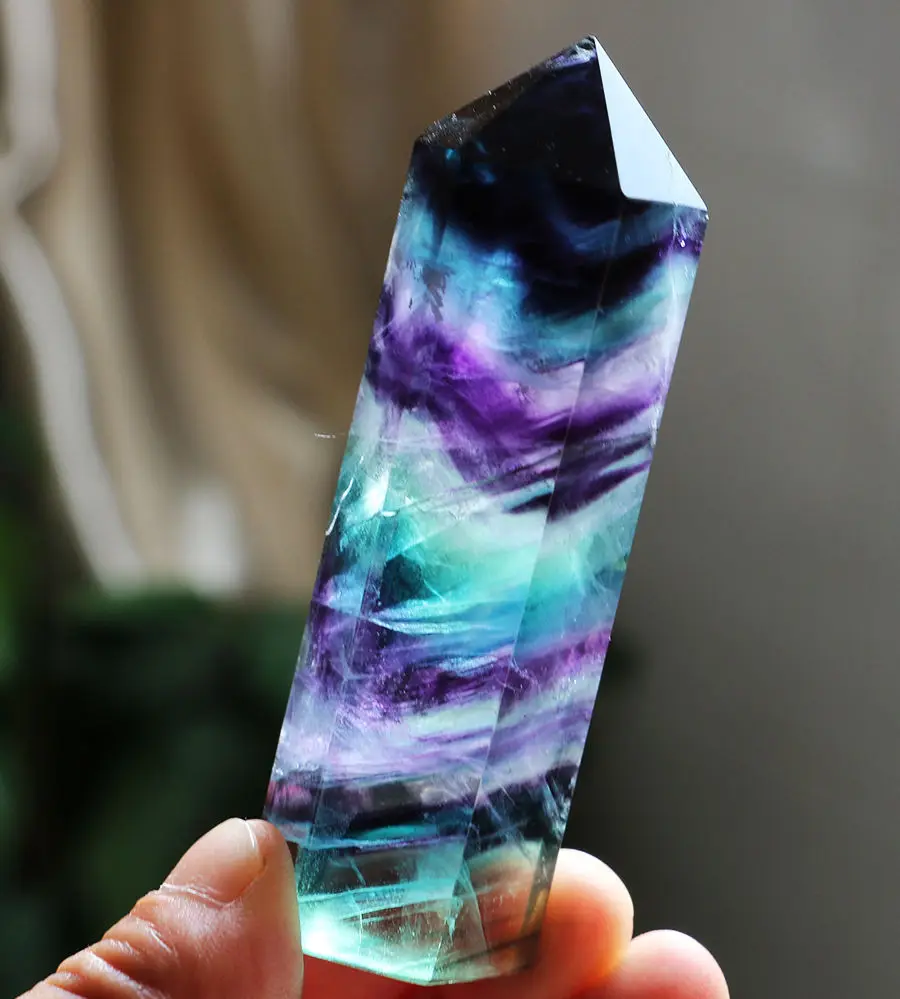 TOP !! 137.5 g Natural Purple and Green Fluorite Quartz Crystal Point ...