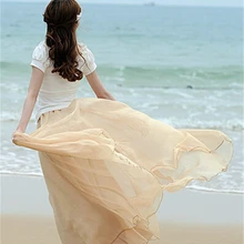 Для женщин шифоновые длинные юбки карамельных цветов Плиссированное длинные женские юбки сезон: весна–лето юбки 13282224