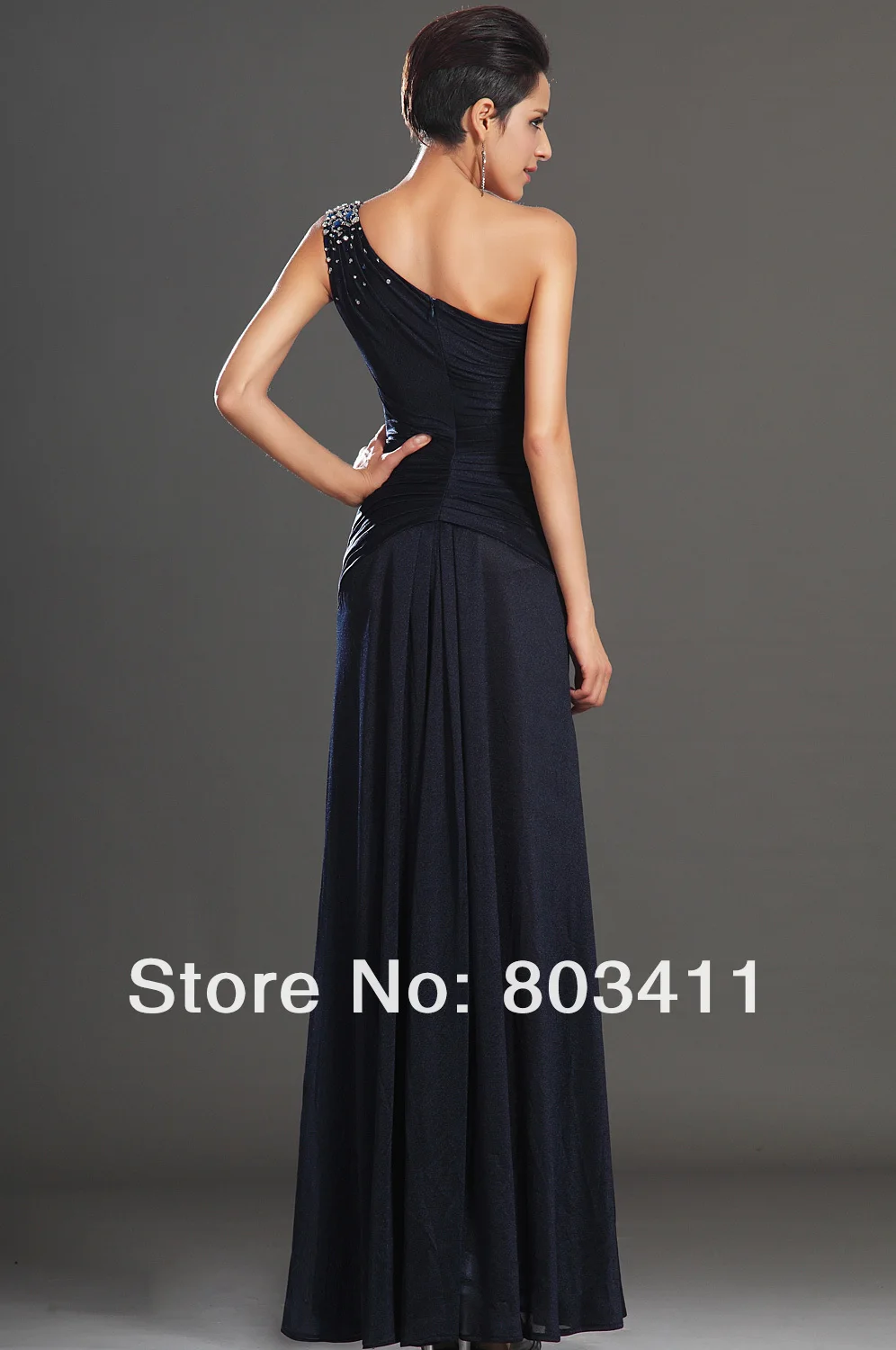 Новое сказочное вечернее платье на одно плечо, темно-синее шифоновое вечернее платье, платье с бисером