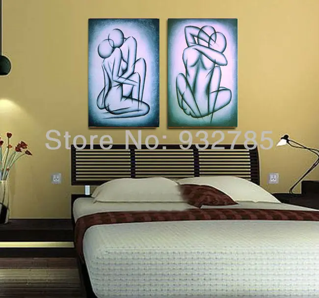 Us 19 88 29 Off Free Shipping Nude Oil Painting Canvas Couple Lover Love Alluring Bedroom Decoration Handmade Home Hotel Wall Art Decor In Painting