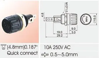 Держатель предохранителя R3-57 для 5,0x20 мм Предохранитель 10A 250 V ROHS