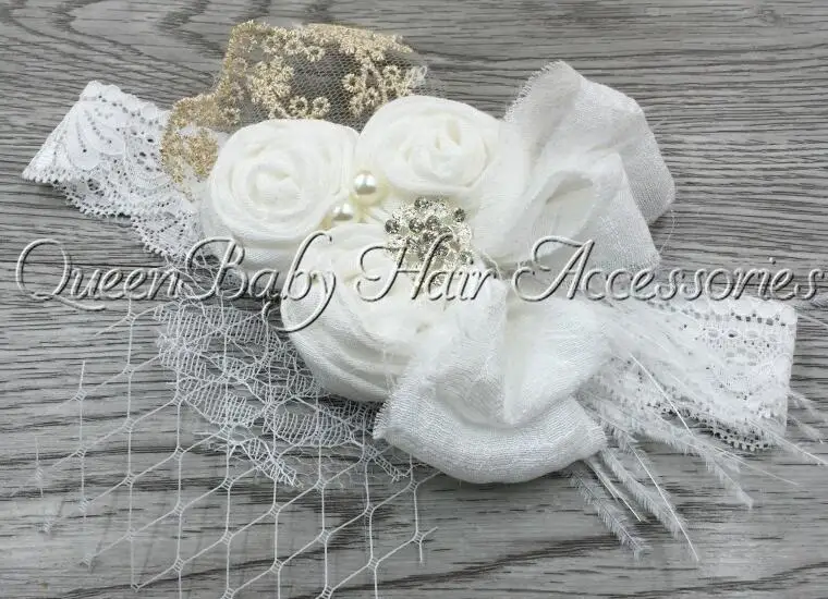 White Винтажная повязка для волос Rayom Slub Rosette, Мягкая Детская повязка для волос с бантом, Кружевная повязка для волос, повязки для волос для новорожденных, аксессуары для детей - Цвет: White