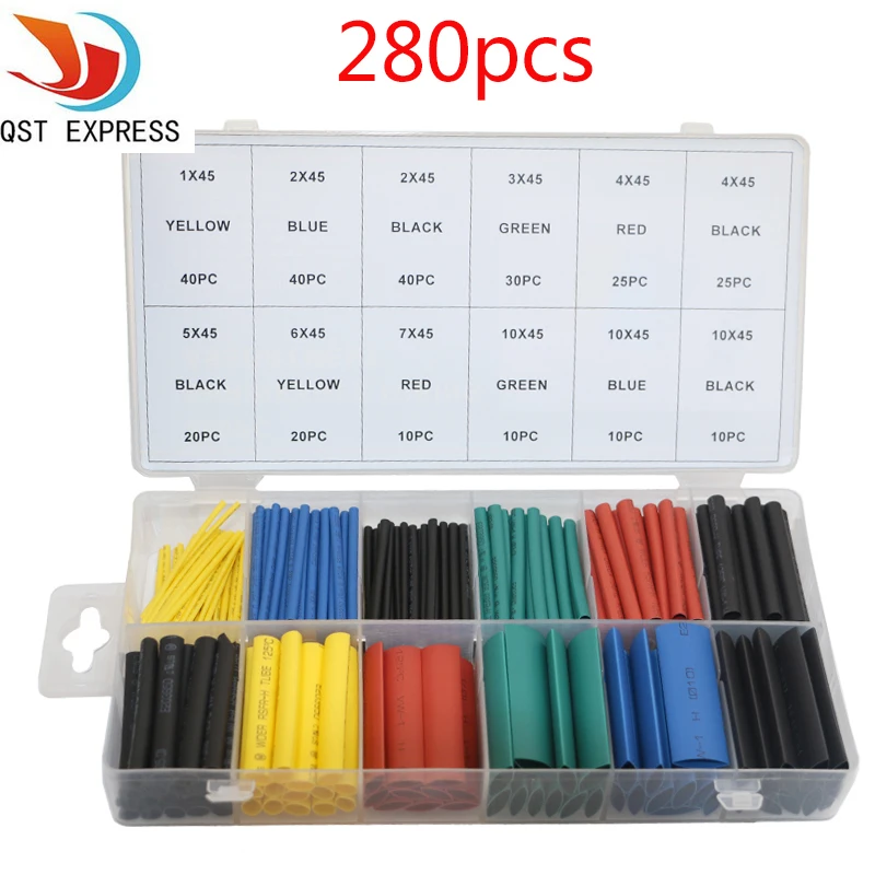 280Pcs 12 Sizes Polyolefin Assorted 2:1 Heat Shrink Tubing Tube Sleeve