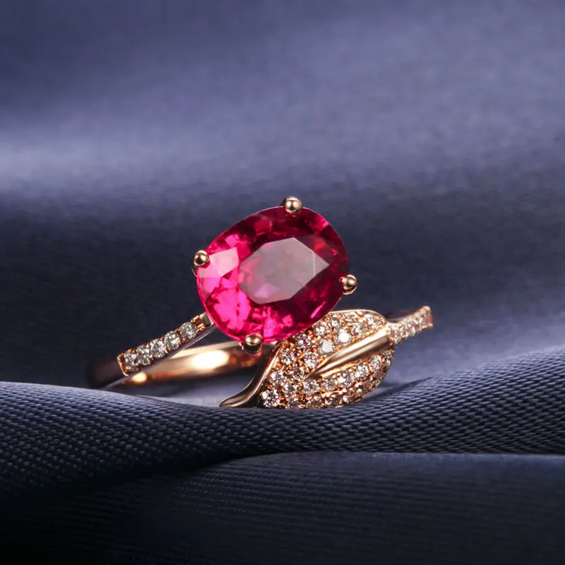 GVBORI 18 K кольцо из красного драгоценного камня инкрустированное с бриллиантом красный турмалин розовое золото ювелирное изделие с бриллиантом кольцо для свадьбы Валентина