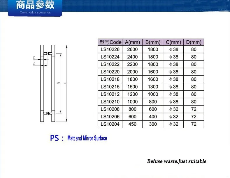 1200 мм длиной(шаг 1000 мм) Высокопрочное матовое и зеркальное покрытие из нержавеющей стали 304 трубчатая дверная ручка, ручка для двери
