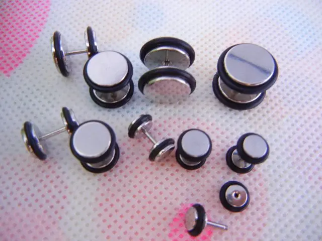 100pcs Free Shippment  Body Jewelry- Gauges 5SIZES Fake Ear Plug Cheat Illusion Ear Tapers & tunnels with two 