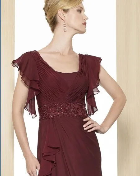 Пикантные Макси vestido de festa красочные Красные Длинные шифон кепки рукавом элегантные вечерние платья для матери невесты