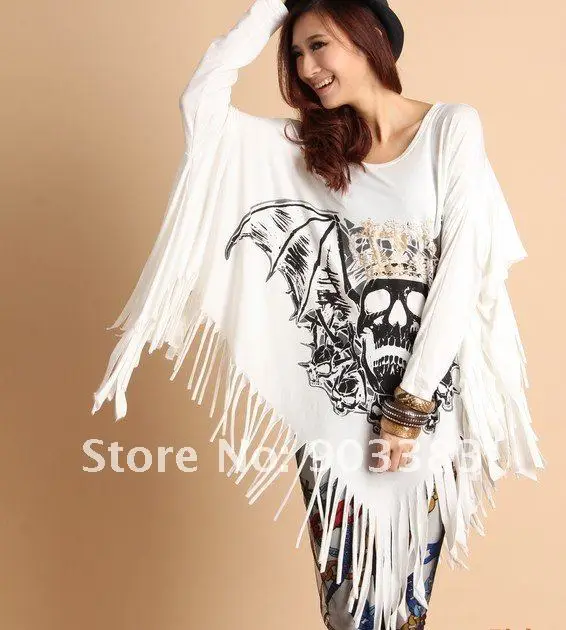 skull cotton poncho tassel 