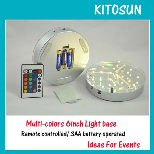 Оптовая продажа 6 дюймов круглый 3aa Батарея работает mulitcolors rgb СВЕТОДИОД под ваза свет База с пульта дистанционного управления