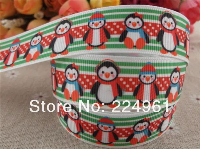 Новое поступление 7/"(22 мм) Рождество печатных корсажная лента пингвин ленты аксессуары для волос 10 ярдов