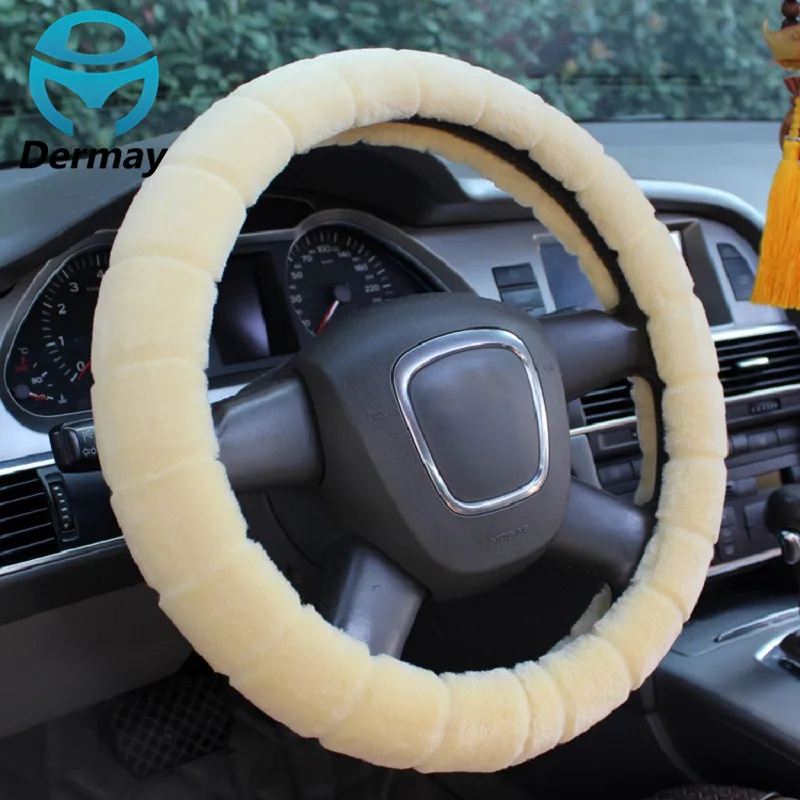 Зимний теплый чехол на руль из искусственного меха для рулевого колеса автомобиля 14-15 дюймов 38 см 95% автомобилей Нескользящая - Название цвета: Beige
