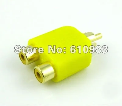 Бесплатная доставка (5pieces \ серия) rca штекер 2 Женский Разъем RCA позолоченные 3 Way коаксиальный разъем адаптера с желтый цвет
