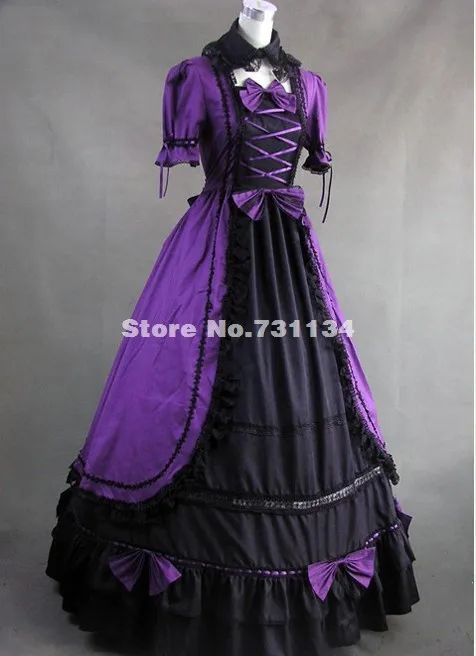 Фиолетовый и черный готический викторианской платье с кружевной отделкой