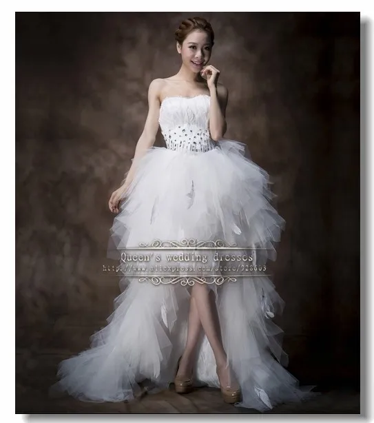 high low Feathers Wedding Dresses White buona consegna