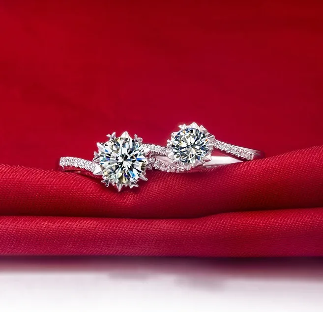 0.5Ct новая снежинка обручальное женское кольцо подлинный кольца из стерлингового серебра 925 для нее