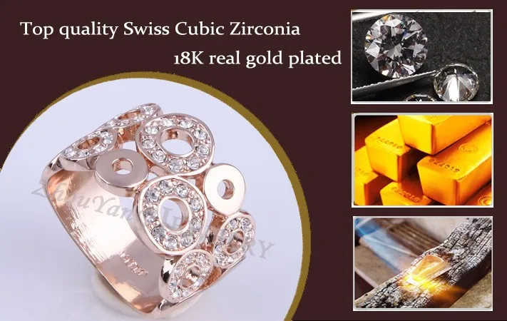 Высокое качество ZYR003 круглое розовое золото цвет кольцо ювелирные изделия Кристаллы из Австрия Полный размеры