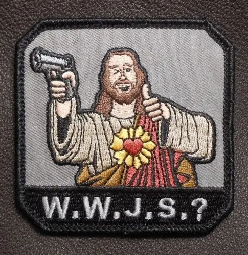 WHAT WOULD JESUS SHOOT WWJS USA ARMY TACTICAL MORALE BADGE COLOR VELCRO PATCH 3-3