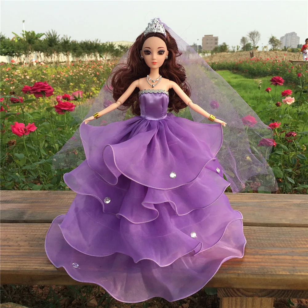 

Baby Girl Kids Birthday Gift Dress Doll' s Wedding Bride Dress Clothes Gown Dress For Barbie Doll