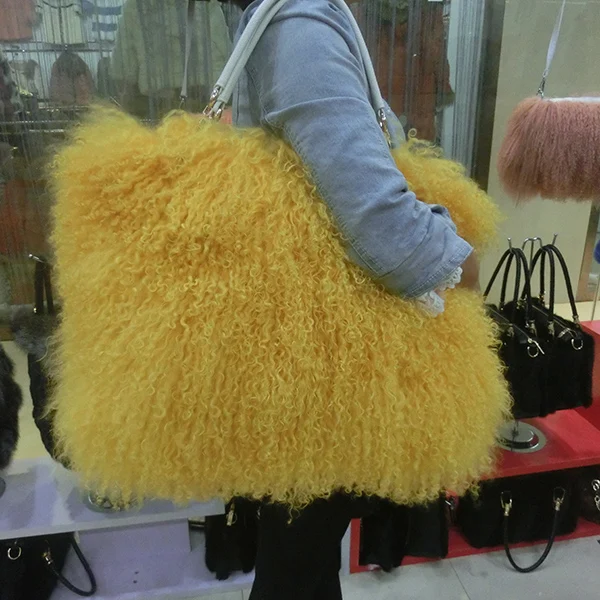 Wholesale Price Ladies White Sheep Fur Handbag / Real Fur Bags