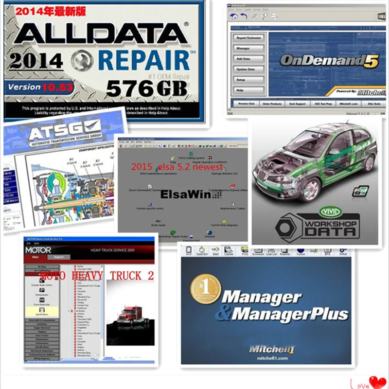 Alldata и m-itchell программное обеспечение для ремонта авто v10.53 alldata+ mIitchellondemand+ E/LSA 5,2+ ATSG+ Vivid workshop