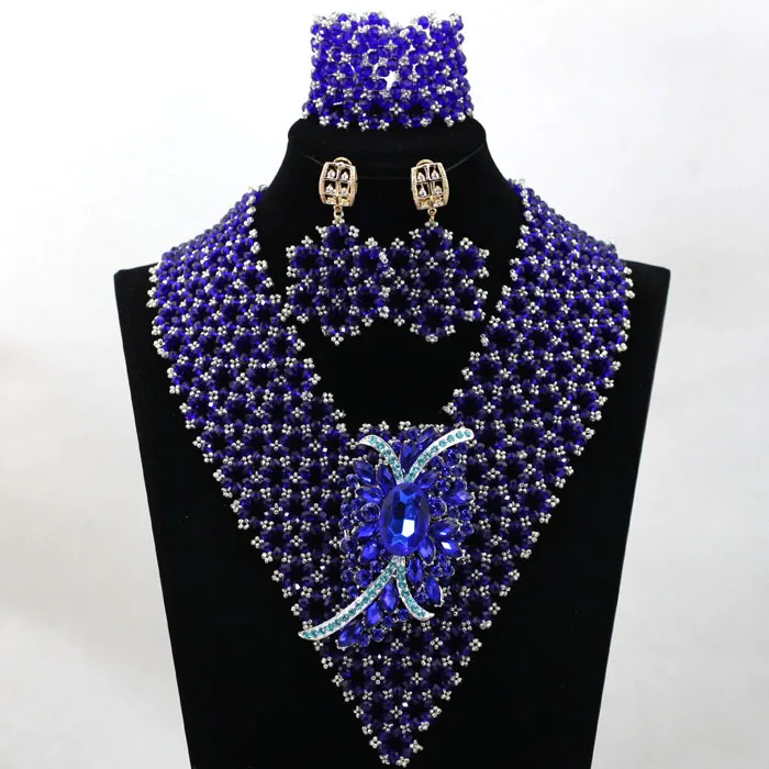 Simple Silver Crystal Party Statement Jewelry Set Chunky Bib Wedding Nigerian Jewelry Set Lady Birthday Gift Free shipping WD038 - Окраска металла: 14