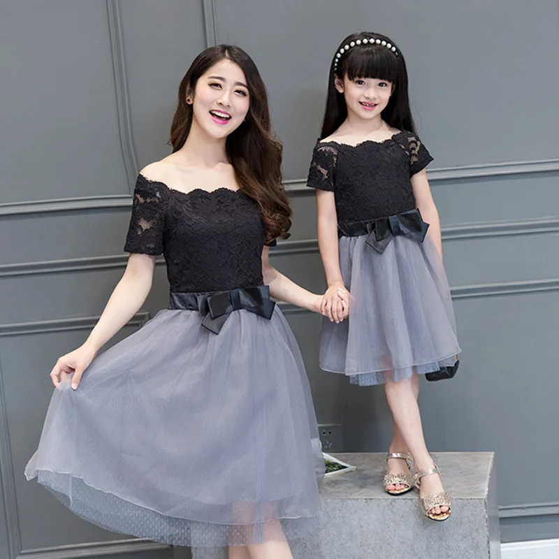 

2019 summer mother daughter dresses girls women maxi black wedding dress princess family look matching mother daughter clothes