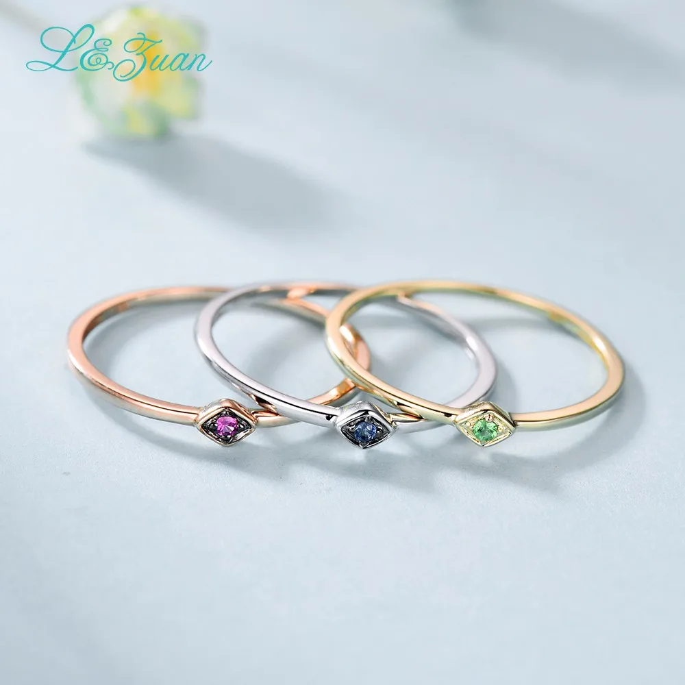 L& Zuan 14 K желтое золото 0.029ct натуральные круглые маленькие кольца для женщин зеленый драгоценный камень вечерние ювелирные изделия Принцесса 0016-2