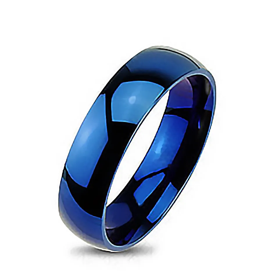 6mm Tungsten Mens Blue Domed Band Ring