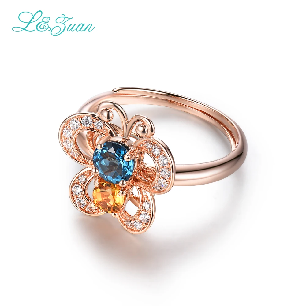 

Topaz Blue Stone Prong Setting Ring Jewelry 925 sterling silver for Women Fine Jewelry Butterfly ring sterling silver jewelry