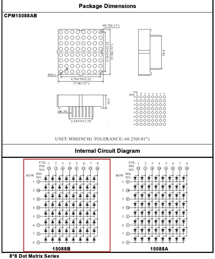 3 шт./лот CPM15088BR 8x8 37.9mmx37.9 мм точка матрица 3,7 мм общий анод красный 2 шт./лот