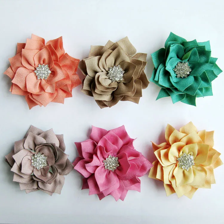 60 шт./лот 3 дюйма зима цветы слоев лепестков с Starburst Button Kanzashi Ткань цветы плоской задней