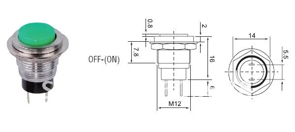OFF-(ON) SPST 2 pin Мгновенный Переключатель