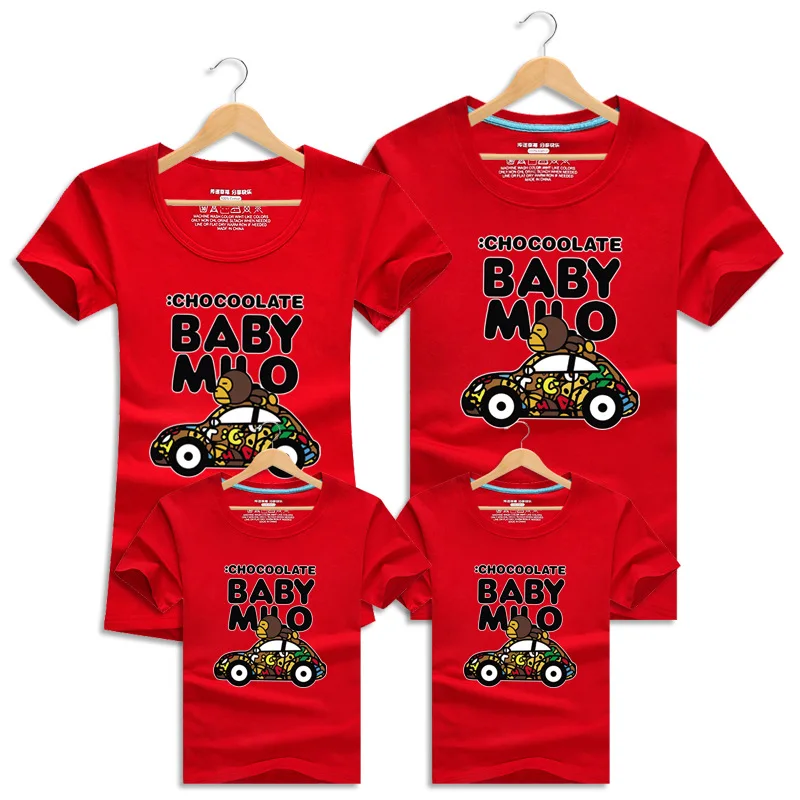 Family T Shirts Summer Cartoon Car Family Matching Outfits Clothes Mother Daughter And Father Son Short