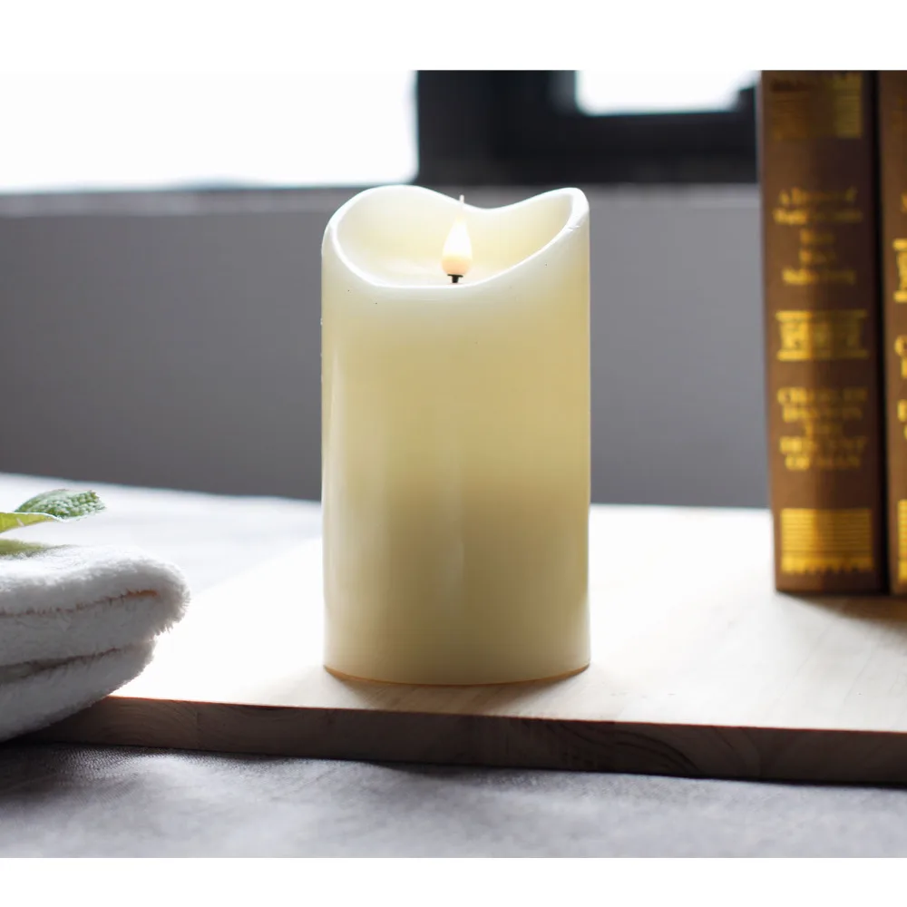 Led Candle Flameless Moving Wick 3D Fireless flame Real Wax LED Pillar Light With Timer Home candle Ivory | Дом и сад