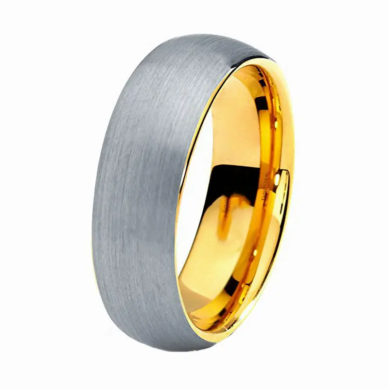 Tungsten Wedding Band Ring 8mm for Men Women Comfort Fit 18K Yellow Gold Plated Round Domed Brushed Lifetime Guarantee