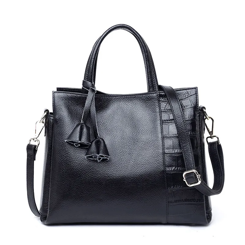 black Luxury Cowhide Ladies Genuine Leather Handbag Fashion Crossbody Bags For Women Shoulder Bag Female bolsos mujer WYQ226 - Цвет: black