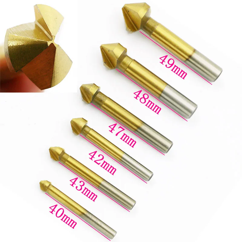 New 6pcs 90 Degree 3 flute Titanium Coated Chamfer Chamfering End Mill Milling Cutter Bits For