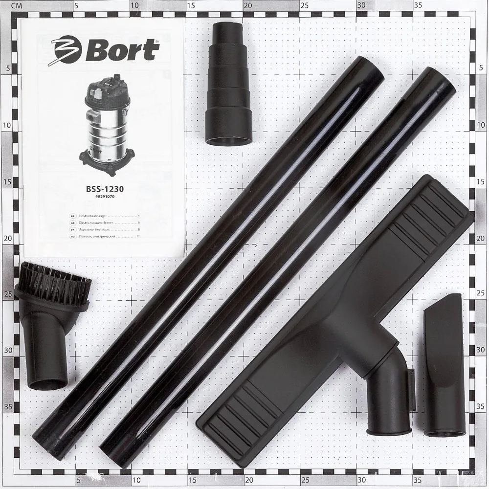 Пылесос универсальный Bort BSS-1230(надежный высокоэффективный, двигатель с низким уровнем шума, большая сила всасывания, встроенный контейнер для насадок