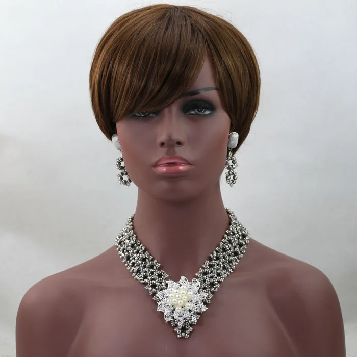 Simple Silver Crystal Party Statement Jewelry Set Chunky Bib Wedding Nigerian Jewelry Set Lady Birthday Gift Free shipping WD038