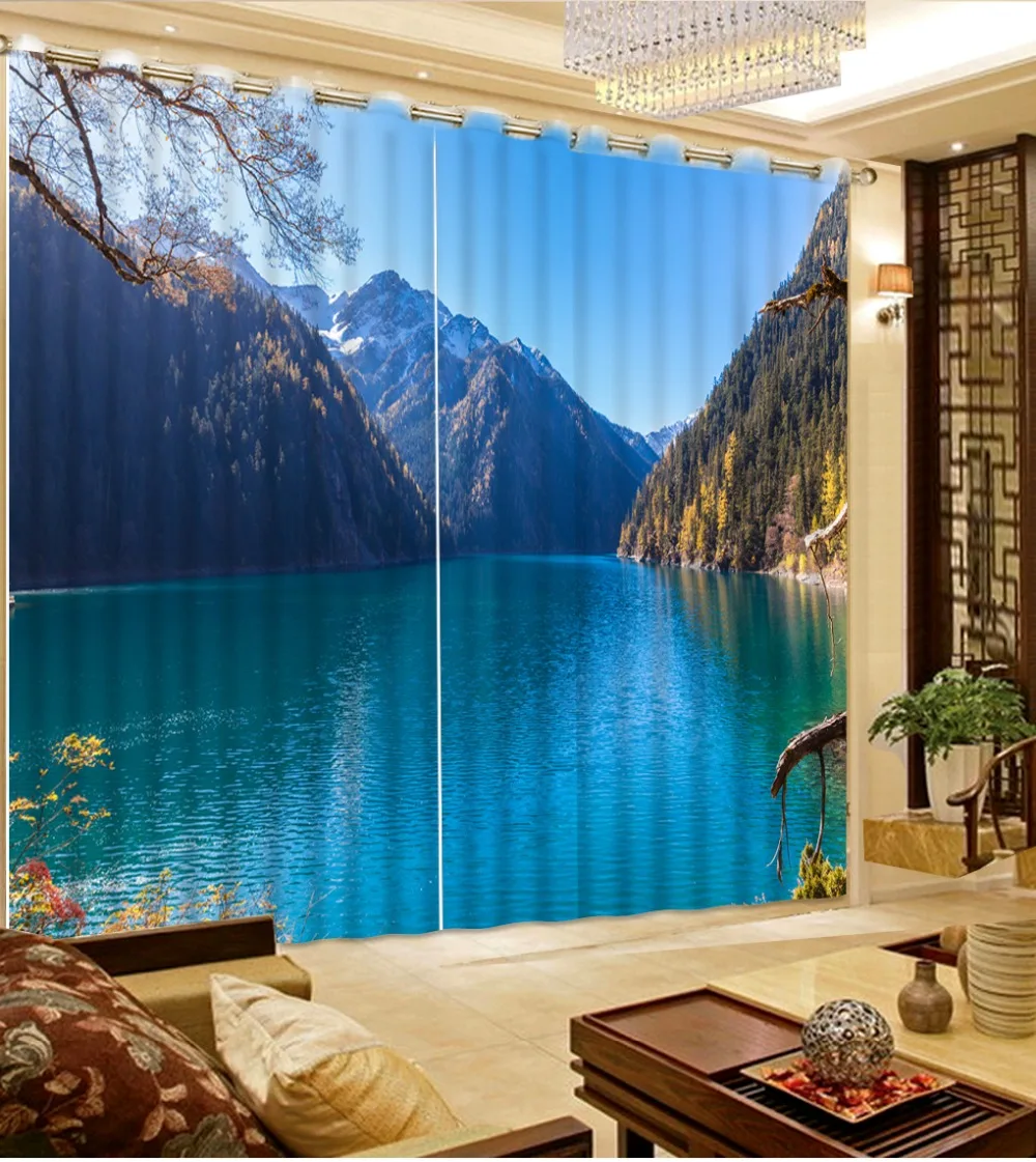 

fashion curtains for home window curtains for living room blue lake mountain living room curtains home bedroom decoration