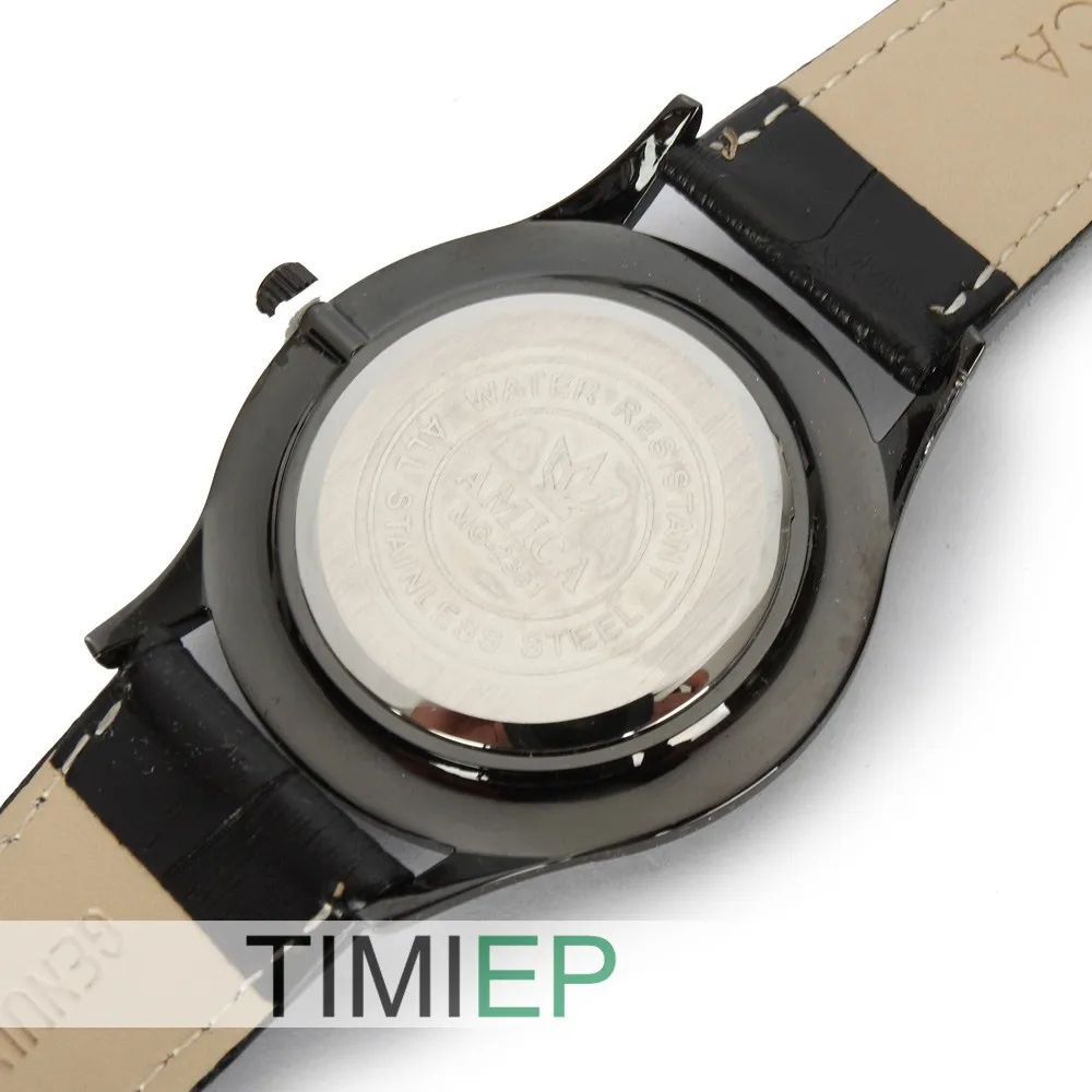 AMICA Роскошные бизнес стиль черные мужские часы Дата мужской подарок аналоговые Мужские часы