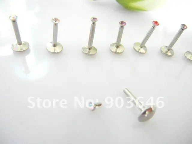 Бесплатная пересылка LOT100pcs пирсинг-16g ~ 1,2 мм Стразы 16g губная серьга, кольцо Бар