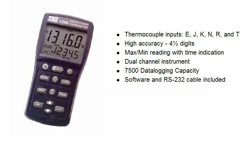 TES-1316 k.j.e.t.r.s.n. Регистратор данных термометр, высокая точность цифровой термометр(с RS-232