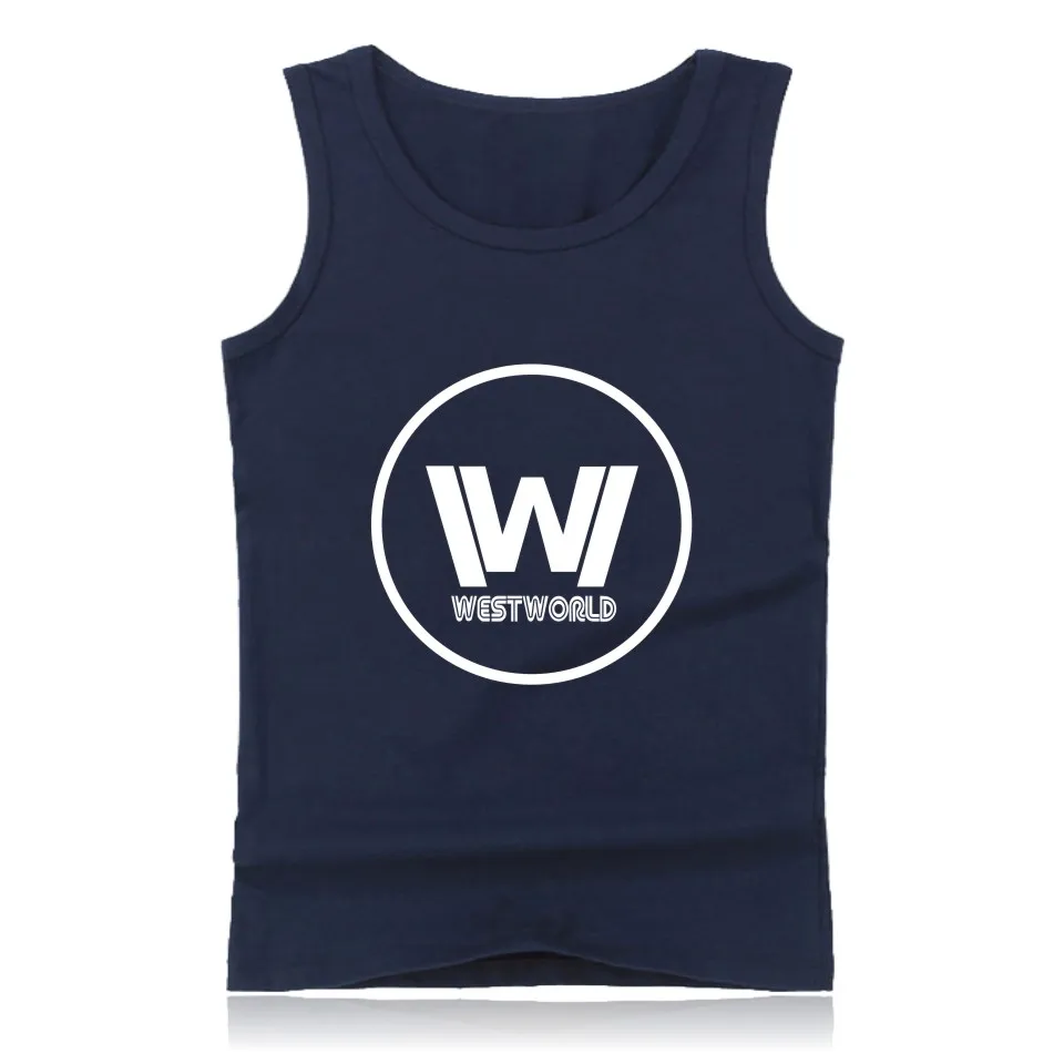 navy blue Westworld летняя майка без рукавов для мужчин бодибилдинг и плюс размер хлопок упражнения тренировка майки одежда с логотипом - Цвет: navy blue
