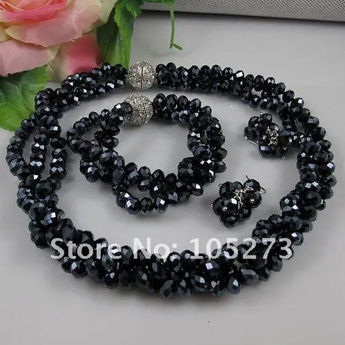 Очаровательная! Синий кристалл Бусины Jewelry Set 3 ряда голубой цвет модные Ювелирные изделия из кристаллов комплект женские Модные ювелирные