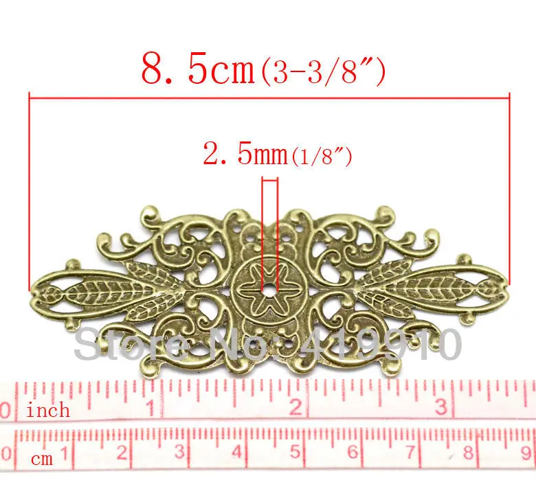 shipping-30PCs с бронзовой филигранью под старину Цветочные обертывания соединители Подарочное Украшение DIY фурнитура для украшений 8,5x3,4 см J0595